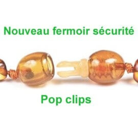 Exemple de fermoir clips pop pour Collier Bébé en Ambre perles Olives Multicolores