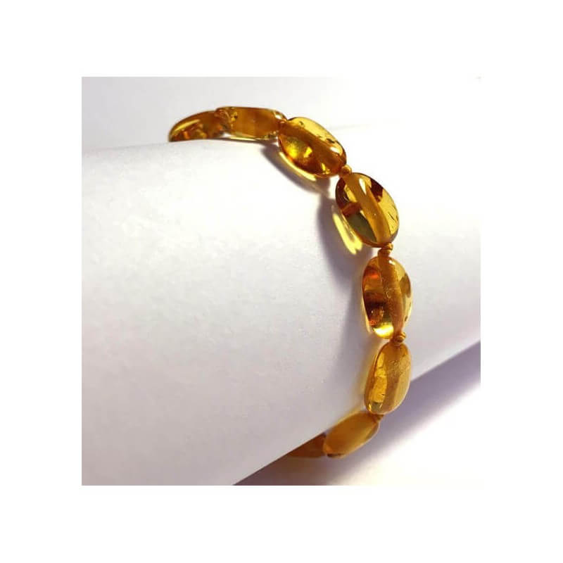 Amber Baby Bracelet with clasp Olive beads light cognac