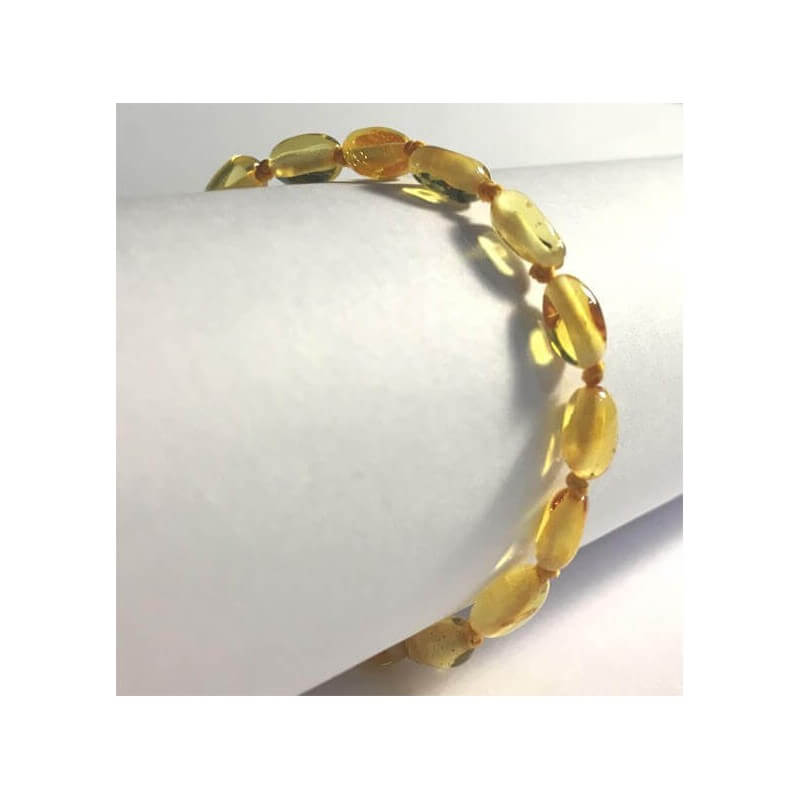 Amber Baby Bracelet with clasp Olive beads light Honey