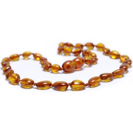 Collier d'ambre pour bébé perles olivettes couleur caramel