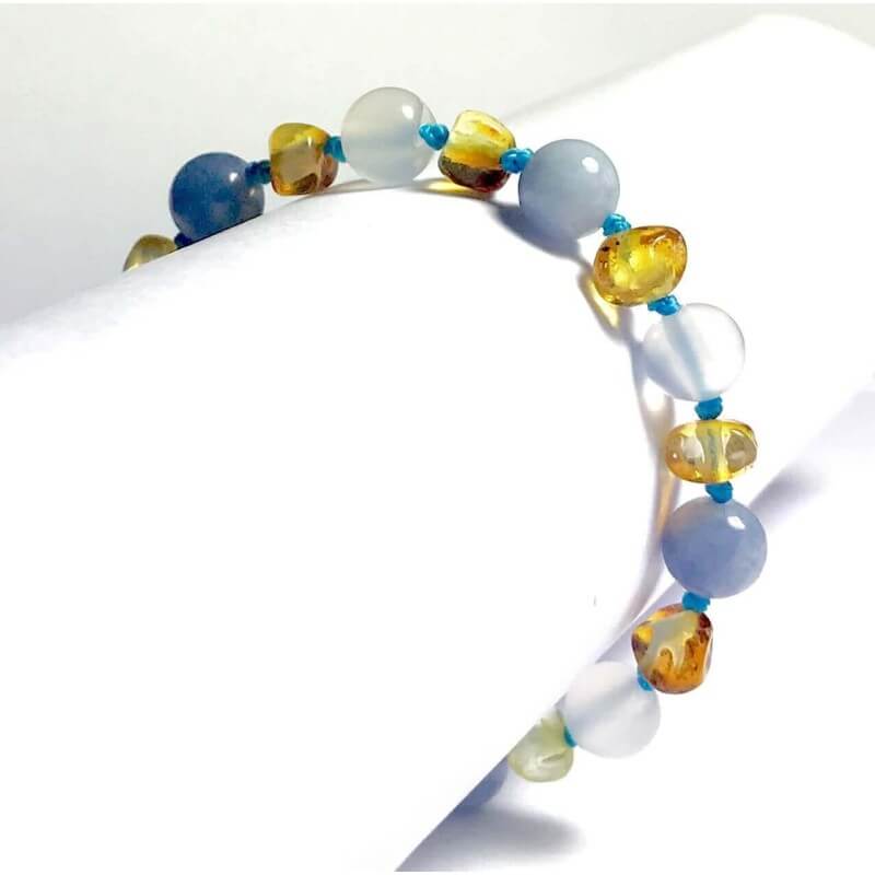 Exclusivité : Bracelet bébé en Ambre caramel et Aigue-Marine naturelle