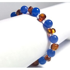 Amber Baby Bracelet with clasp round beads Light Cognac