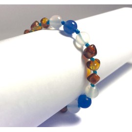 Amber Baby Bracelet with clasp round beads Light Cognac