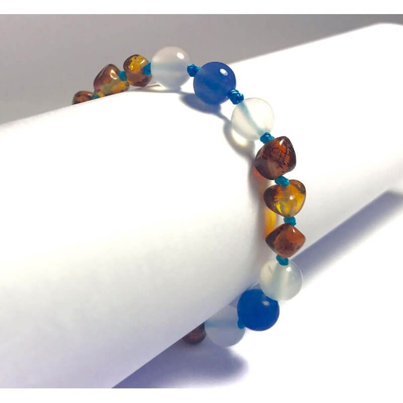 Bracelet bébé en Ambre agate bleue et blanche