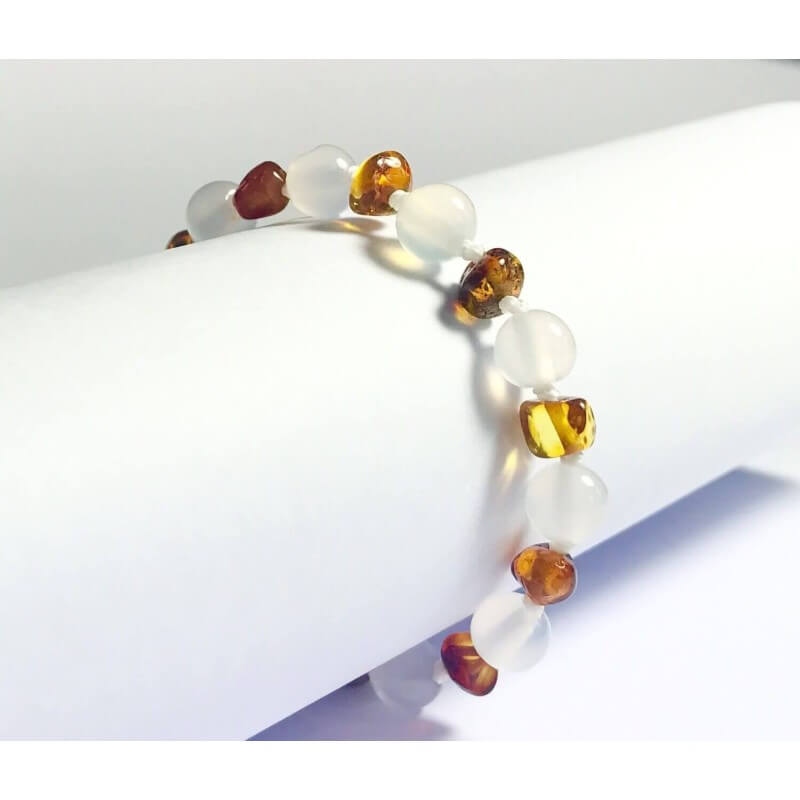 Amber Baby Bracelet with clasp round beads Light Cognac