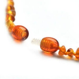 Amber Baby Bracelet with clasp round beads Light Cognac