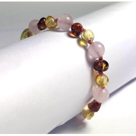 bracelet bébé en Ambre et Quartz rose