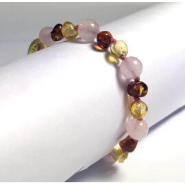 Amber Baby Bracelet with clasp round beads Light Cognac