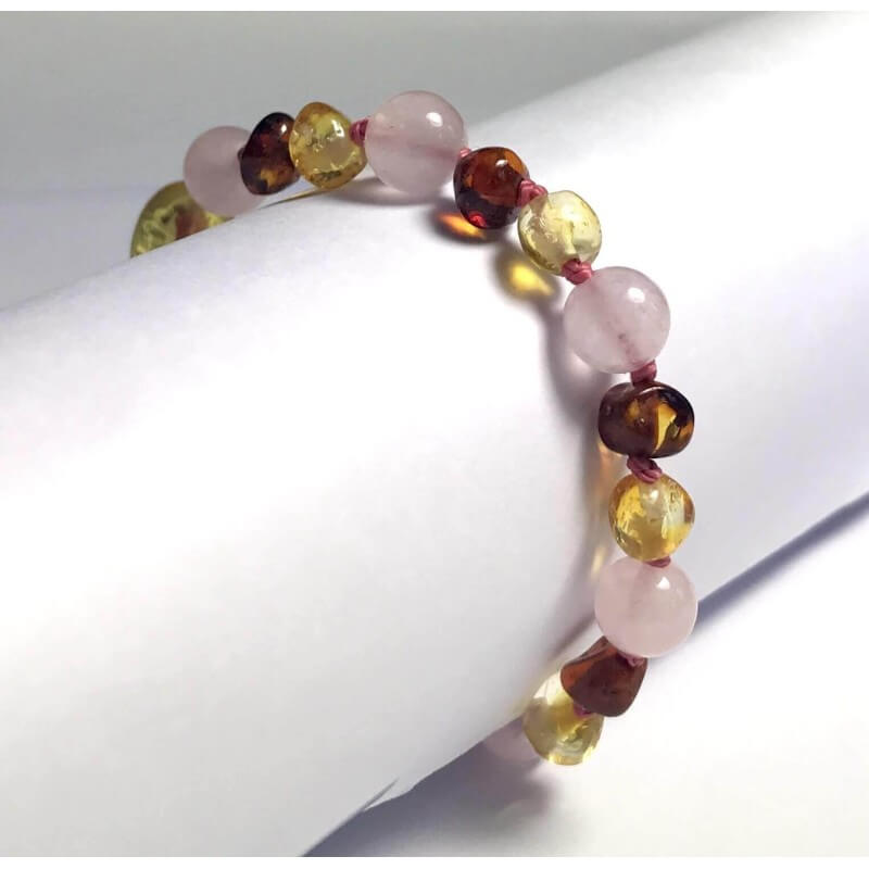 Amber Baby Bracelet with clasp round beads Light Cognac