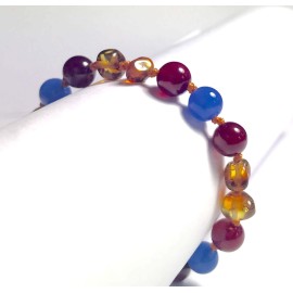 Amber Baby Bracelet with clasp round beads Light Cognac