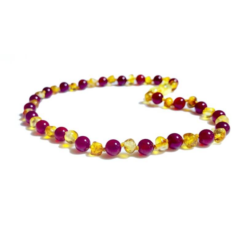 Collier bébé Ambre citron et  Agate rouge