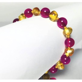 Bracelet bébé en Ambre et Agate fuchsia