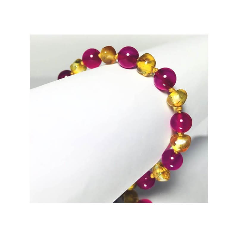 Amber Baby Bracelet with clasp round beads Light Cognac