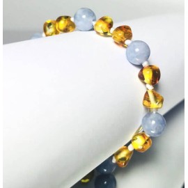 Bracelet bébé en Ambre et Aige-Marine Bleu