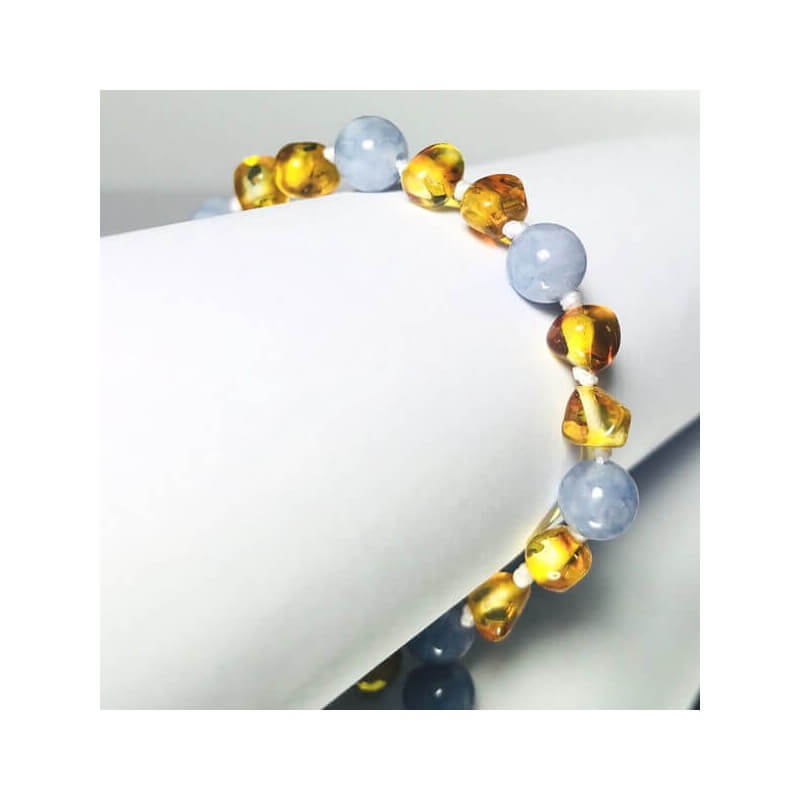 Bracelet bébé en Ambre et Aige-Marine Bleu