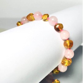 Lemon Amber Baby Bracelet with Pink Quatrz
