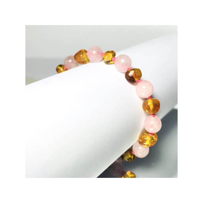 Bracelet bébé en Ambre Citron et Quartz rose