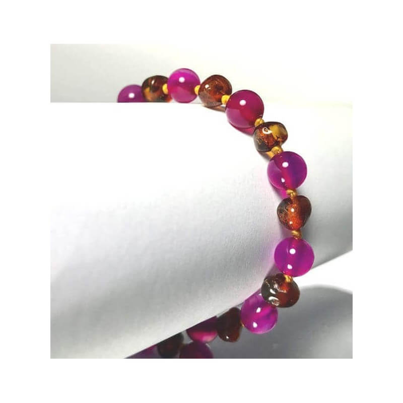 Amber Baby Bracelet with clasp round beads Light Cognac