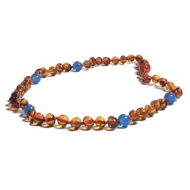 Amber and pink Agate Baby necklace Baroque Caramel round beads