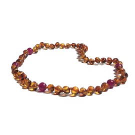 Amber and pink Agate Baby necklace Baroque Caramel round beads