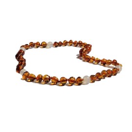 Amber and pink Agate Baby necklace Baroque Caramel round beads