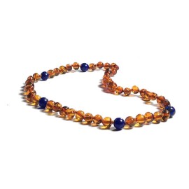 Collier Bébé en Ambre  et Lapis Lazuli Bleu roi