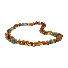 Collier Bébé en Ambre  et Turquoise