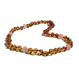 Amber and pink Agate Baby necklace Baroque Caramel round beads