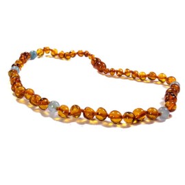 Amber and pink Agate Baby necklace Baroque Caramel round beads