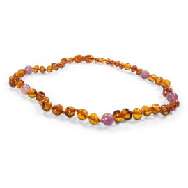 Amber and pink Agate Baby necklace Baroque Caramel round beads