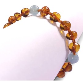 Bracelet en Ambre bébé Caramel et Aigue Marine