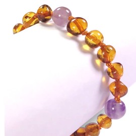 Bracelet en Ambre bébé Caramel et Améthyste