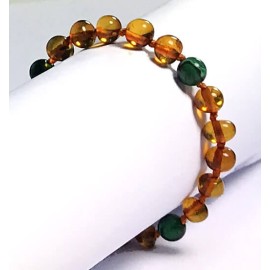 Bracelet en Ambre bébé Caramel et Malachite