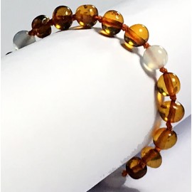 Bracelet en Ambre bébé Caramel et Agate Blanche