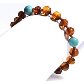 Bracelet en Ambre bébé Caramel et Turquoise