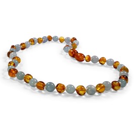 Caramel Amber and Blue Aquamarine Baby necklace