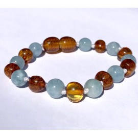 Amber Baby Bracelet with Aquamarine