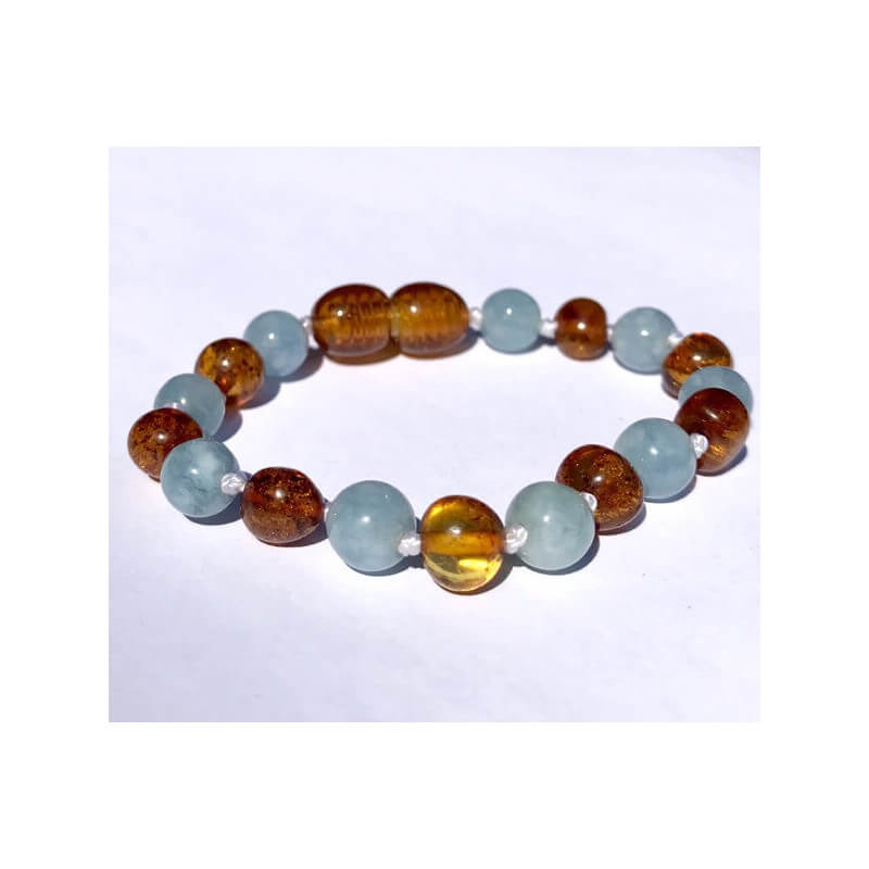 Amber Baby Bracelet with Aquamarine