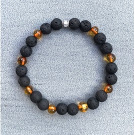 Amber and black Lava stone Men bracelet