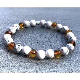 Amber and white Howlite Men bracelet