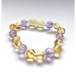 Bracelet en Ambre et  Améthyste pour bébé