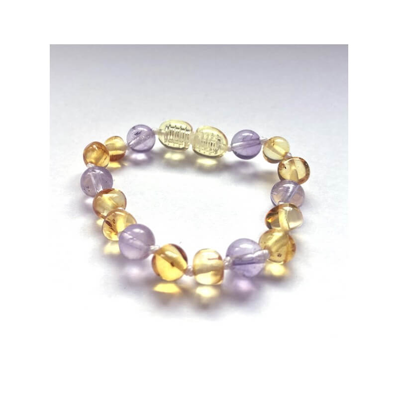 Bracelet en Ambre et  Améthyste pour bébé