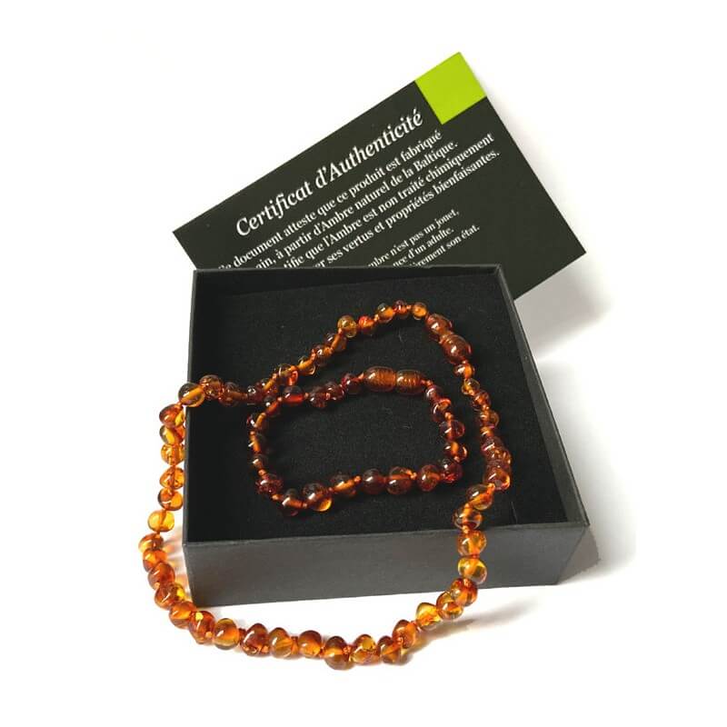 Collier Ambre pour bébé perles Rondes Caramel