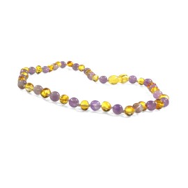 Lemon Amber and Amethyst Baby necklace Round beads