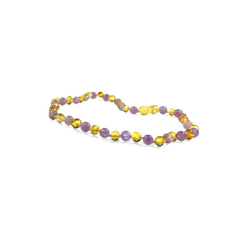 Lemon Amber and Amethyst Baby necklace Round beads