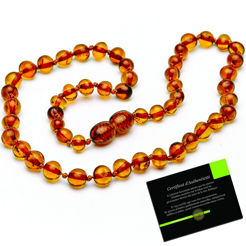Amber Baby necklace Baroque Caramel round beads
