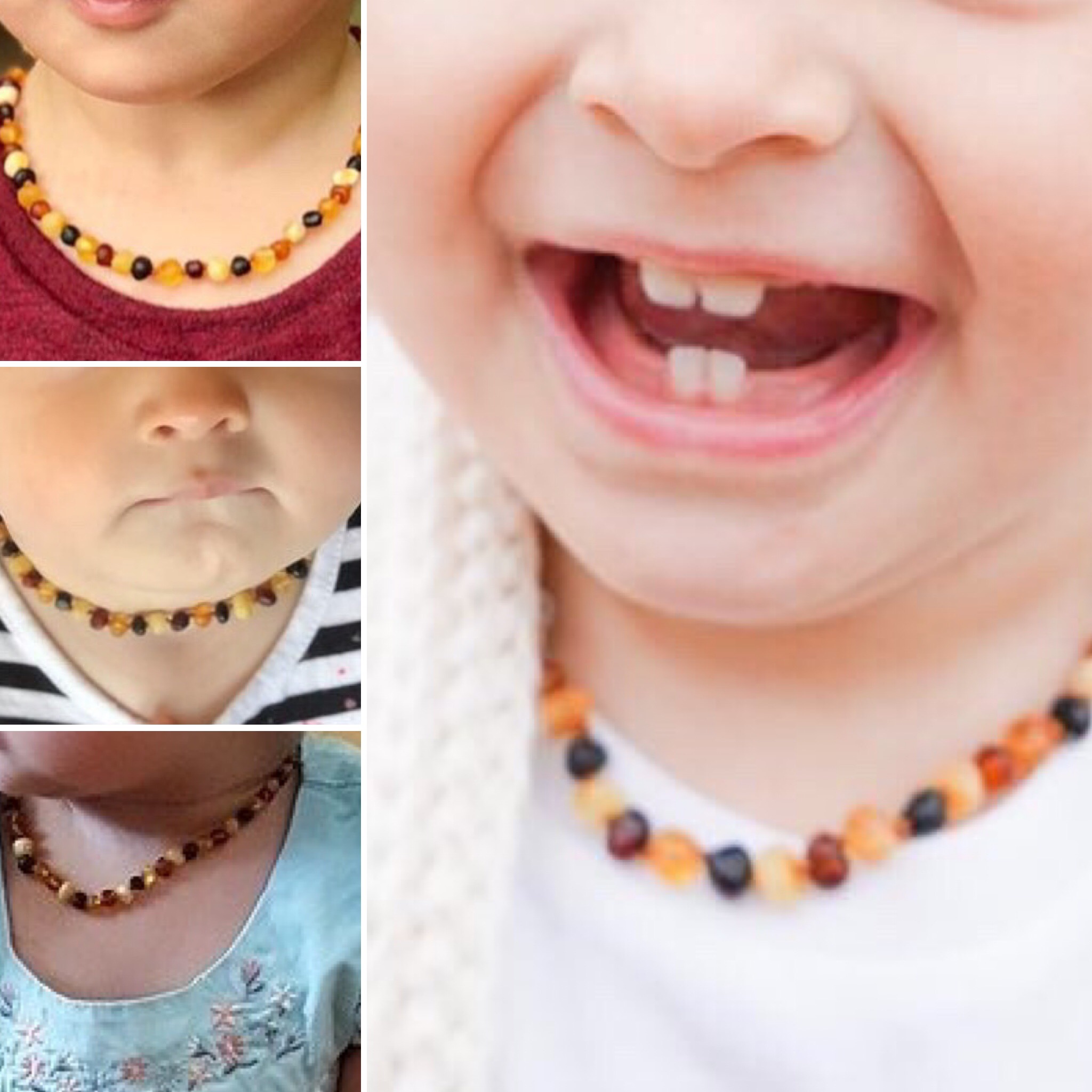 Collier Ambre bébé  Modèle aux perles multicolores fille ou garçon